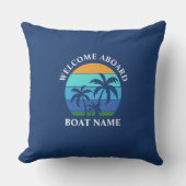 ボート名Sun Palm Trees Welcome Aboard Blue アウトドアクッション (正面)