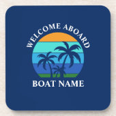 ボート名Sun Palm Trees Welcome Aboard Blue コースター (正面)
