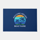 ボート名Sun Palm Trees Welcome Aboard Blue ドアマット (正面)