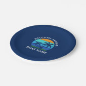 ボート名Sun Palm Trees Welcome Aboard Blue ペーパープレート (アングル)