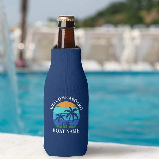 ボート名Sun Palm Trees Welcome Aboard Blue ボトルクーラー