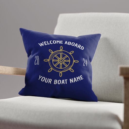 ボート所有者のためのウェルカムクアボード贈り物ネイビーブルー金ゴールド クッション