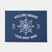 ボート所有者のネイビーブルーのウェルカムクアボードギフト ドアマット (正面)