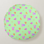 ボート模様が緑に変わるかわいいパステルマウス  ラウンドクッション (正面)