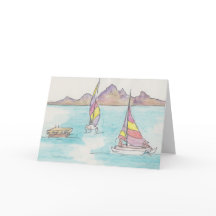 「ボート水彩スケッチ/フィジー」グリーティングカード