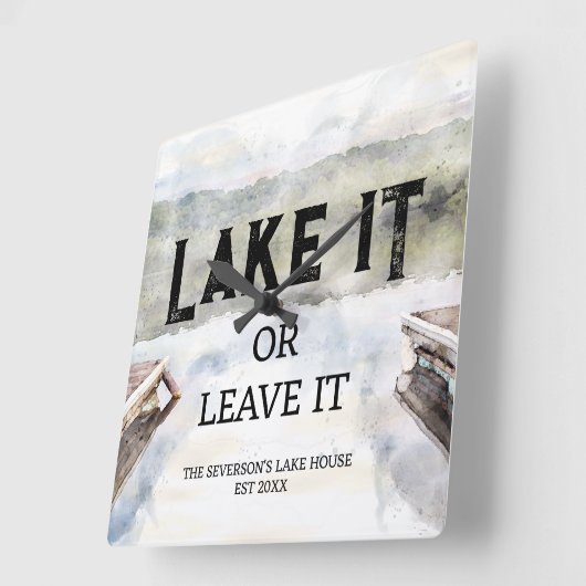 ボート波止場レイクイットア離れイット スクエア壁時計 (傾斜)