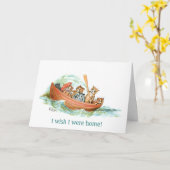 ボート漕ぎの猫 カード (黄色い花)