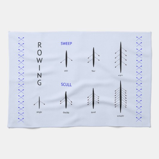 ボート漕ぎクルーボート型ブルースポーツ キッチンタオル (横)