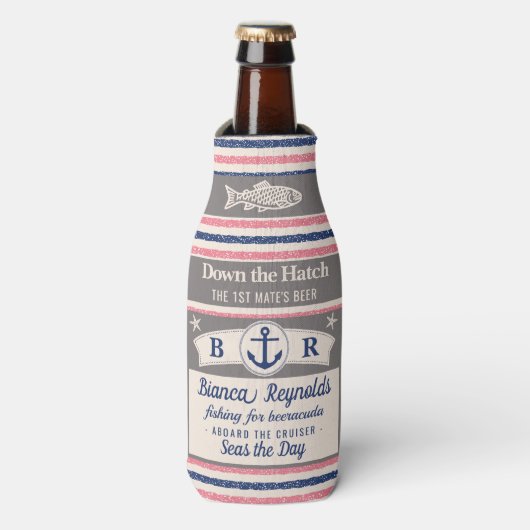 ボート第1メイト船航海の母かわいストライプのビール ボトルクーラー (ボトル正面)