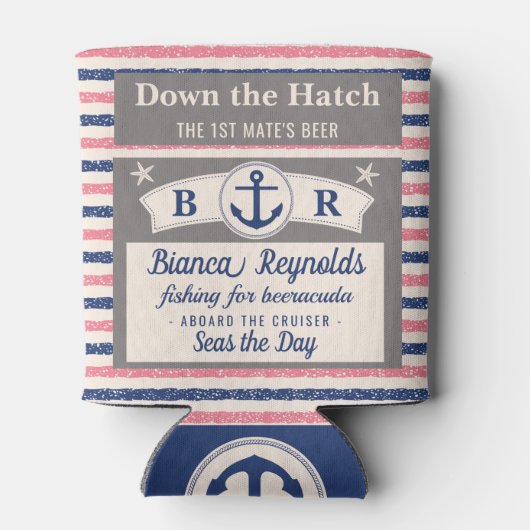 ボート第1メイト船航海の母かわいストライプのビール 缶クーラー (裏面)
