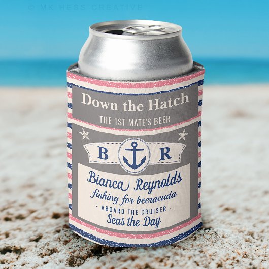 ボート第1メイト船航海の母かわいストライプのビール 缶クーラー