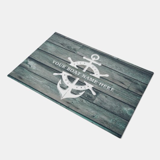 ボート素朴名船の車輪いかり流木 ドアマット (アングル)