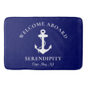 ボート航海のいかりネイビーモノグラムウェルカムボード バスマット (正面)