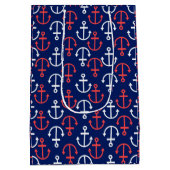 ボート航海のいかりパターンホワイト&コーラルレッド ミディアムペーパーバッグ (裏面)