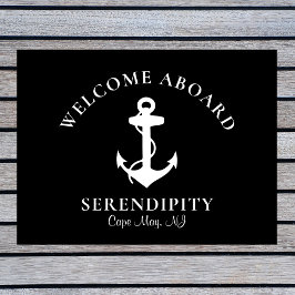 ボート航海のいかりブラックカスタム歓迎ボード ドアマット
