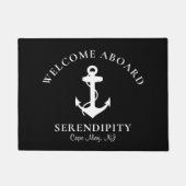 ボート航海のいかりブラックカスタム歓迎ボード ドアマット (正面)