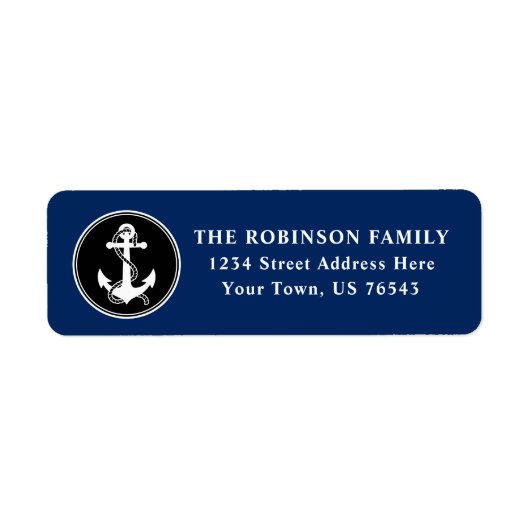 ボート航海のいかりロープブラックブルーホワイトアドレス ラベル (正面)