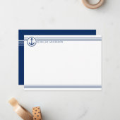 ボート航海のいかり名前をカスタムするネイビーブルーホワイト ノートカード (正面/裏面インサイチュ)