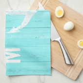 ボート航海のいかり |ターコイズ青 キッチンタオル (四つ折り)