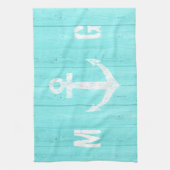 ボート航海のいかり |ターコイズ青 キッチンタオル (縦)