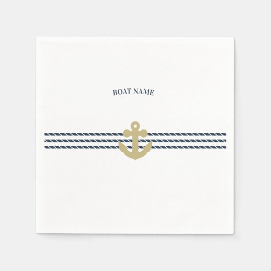 ボート航海のいかり、ロープ スタンダードカクテルナプキン (正面)
