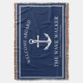 ボート航海のウェルカム|海軍とホワイト スローブランケット (正面縦)