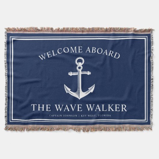 ボート航海のウェルカム|海軍とホワイト スローブランケット (正面)