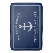 ボート航海のウェルカム|海軍とホワイト バスマット (正面縦)