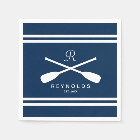 ボート航海のオール青と白結婚色 スタンダードカクテルナプキン (正面)