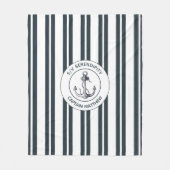 ボート航海のキャプテン名いかりブルーホワイト フリースブランケット (正面)