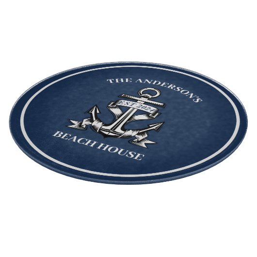 ボート航海のビーチハウスいかりファミリーネームエスト カッティングボード (角)