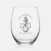 ボート航海のビーチハウスいかりファミリーネームエスト ステムなしワイングラス (正面)