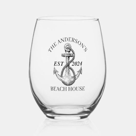 ボート航海のビーチハウスいかりファミリーネームエスト ステムなしワイングラス (正面)