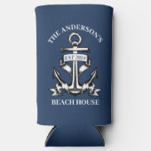 ボート航海のビーチハウスいかりファミリーネームエスト スリム缶クーラー (正面)