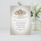 ボート航海のホイールと愛ハート結婚式RSVP 出欠カード (スタンド正面)