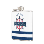 ボート航海のホイール、ネイビーブルーストライプの フラスク (左)