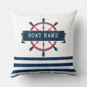 ボート航海のホイール、ネイビーブルーストライプホイール クッション (裏面)