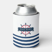 ボート航海のホイール、ネイビーブルーストライプホイール 缶クーラー (缶正面)