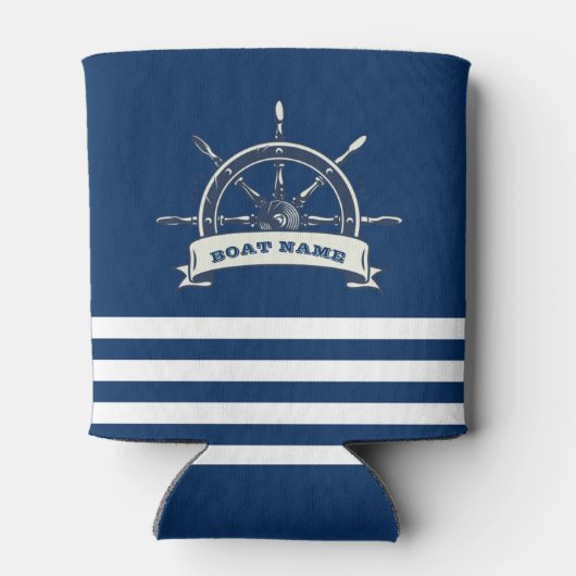 ボート航海のホイール、ネイビーブルーストライプホイール 缶クーラー (裏面)