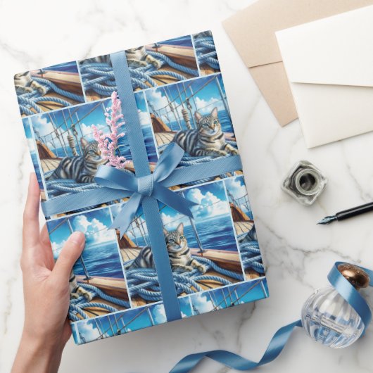 ボート航海のロープのタビー猫 ラッピングペーパー (ギフト)