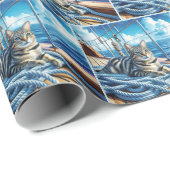 ボート航海のロープのタビー猫 ラッピングペーパー (ロールコーナー)