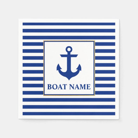 ボート航海の名いかりストライプの スタンダードカクテルナプキン (正面)