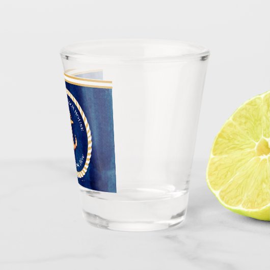 ボート航海の名いかりネイビーブルーとイエロー ショットグラス (右)