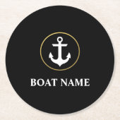 ボート航海の名いかりブラック金ゴールド ラウンドペーパーコースター (正面)
