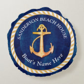 ボート航海の名いかりロープネイビーブルーイエロー ラウンドクッション (裏面)