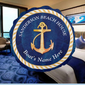 ボート航海の名いかりロープネイビーブルーイエロー ラウンドクッション