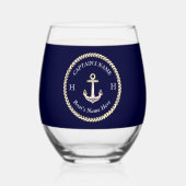 ボート航海の名いかりロープネイビーブルーホワイト ステムなしワイングラス (正面)