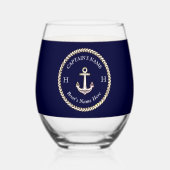 ボート航海の名いかりロープネイビーブルーホワイト ステムなしワイングラス (裏面)