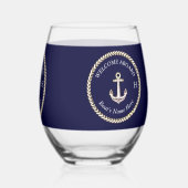 ボート航海の名いかりロープネイビーブルーホワイト ステムなしワイングラス (裏面)
