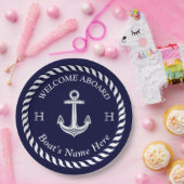 ボート航海の名いかりロープネイビーブルーホワイト ペーパープレート (パーティー)